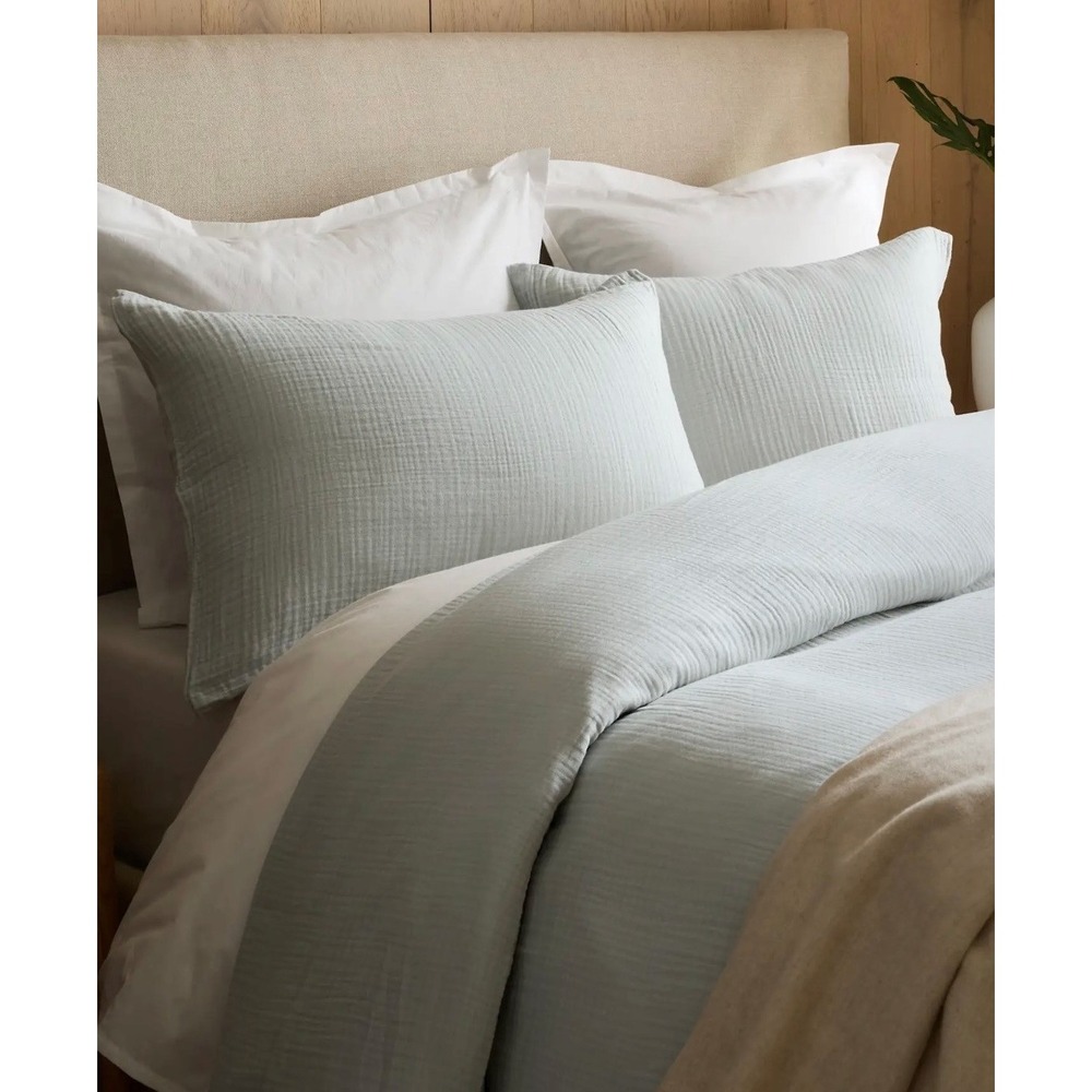 Quince Organic Cotton Airy Gauzy Duvet Cover Set Mist Twin with Standard Sham
